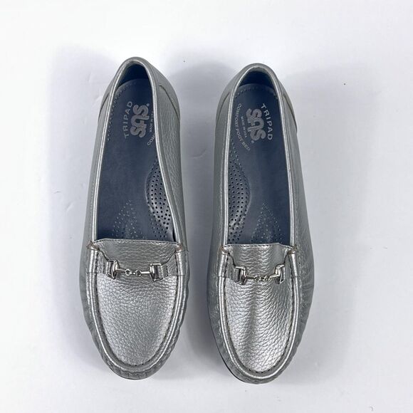 SAS Metro Shoes Womens 7 W Silver Pewter Leather Bit Loafers Tripad Comfort - Picture 9 of 10